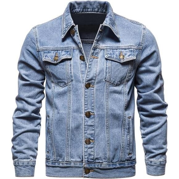 Men's Denim Jacket with Multiple Pockets Blue - Picture 1 of 6
